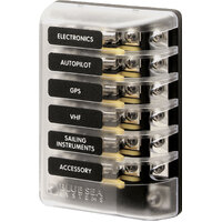 Blue Sea 5018 ST Glass 6 Circuit Fuse Block with Negative Bus and Cover