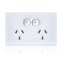 Transco White Glass-look OPAL Double Outlet GPO with LED Press Push Button Switch 10A