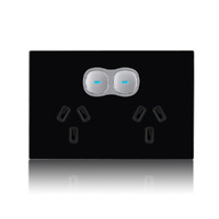 Transco Black Glass-look OPAL Double Outlet GPO with LED Press Push Button Switch 10A