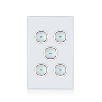 Transco White 5-Gang Glass-look OPAL LED Press Push Button Switch 10A