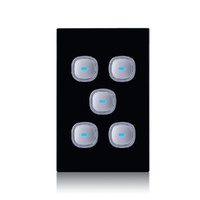Transco Black 5-Gang Glass-look OPAL LED Press Push Button Switch 10A