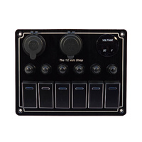 6 Gang Aluminium Switch Panel With Voltmeter, 12V Accessory Socket and 83W Dual USB-A/C