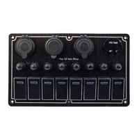 8 Gang Aluminium Switch Panel With Voltmeter, 2 x 12V Accessory Socket and 83W Dual USB-A/C